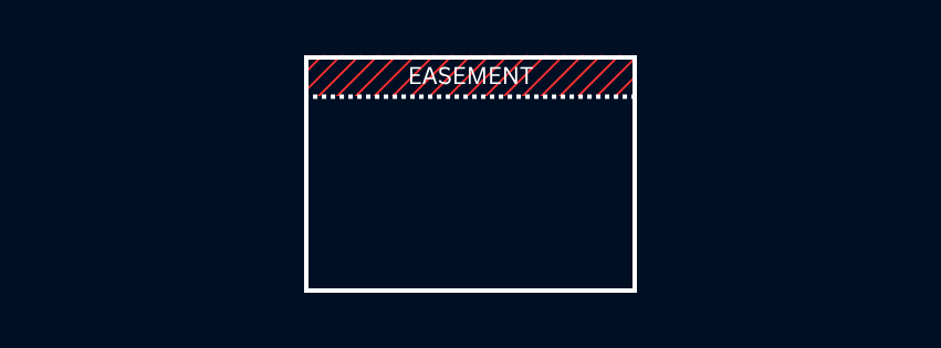 A dark blue graphic featuring a bordered rectangular area with the word "Easement" in bold red and white striped uppercase letters at the top.